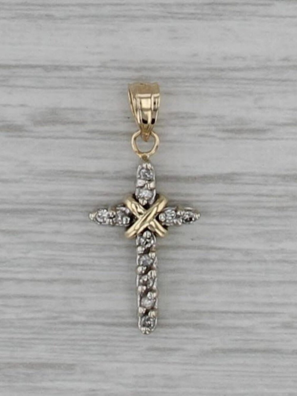 0.10ctw Diamond Cross Pendant 14k Bail 10k Crpss Small Drop